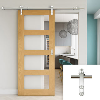 Image: Saturn Tubular Stainless Steel Sliding Track & Coventry Shaker Oak Door - Clear Glass - Prefinished