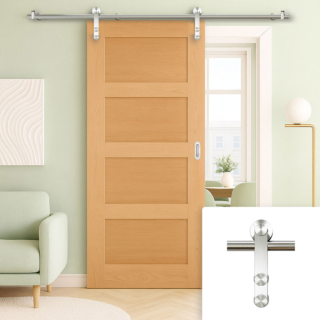 Saturn Tubular Stainless Steel Sliding Track & Coventry Shaker Oak Door - Prefinished