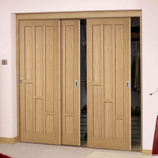 Image: Minimalist Wardrobe Door & Frame Kit - Three Coventry Contemporary Oak Panel Doors - Unfinished