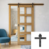 Single Sliding Door & Black Barn Track - Coventry Oak Unfinished Shaker Style Door - Clear Safety Glass