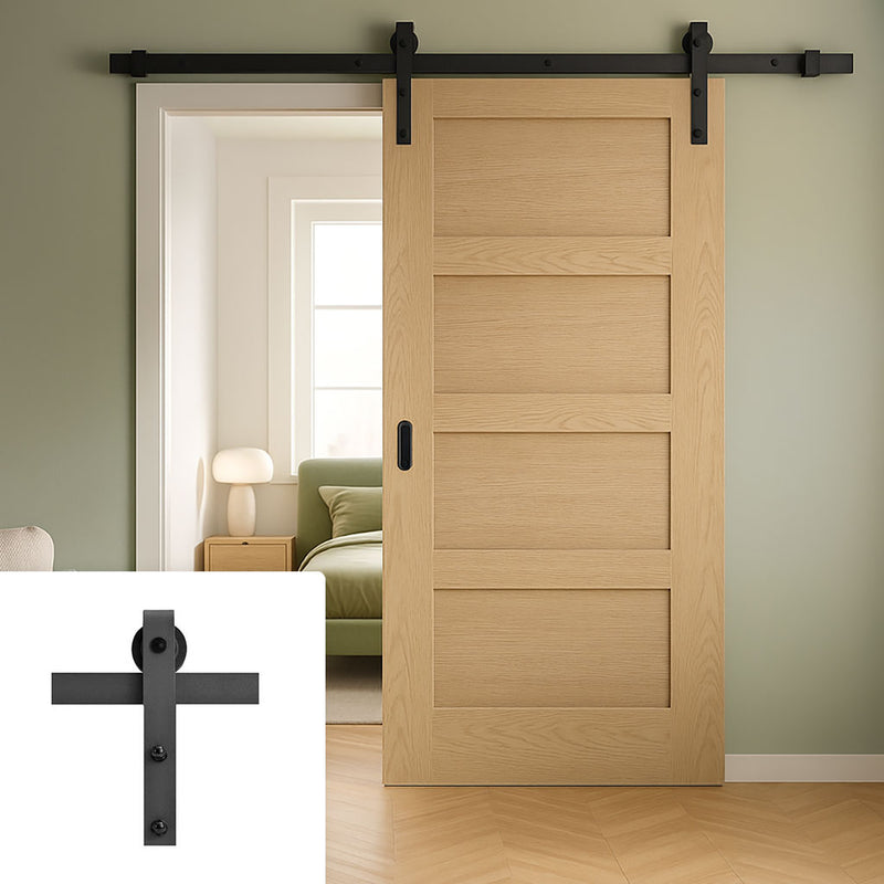 Single Sliding Door & Black Barn Track - Coventry Oak Unfinished Shaker Style Door
