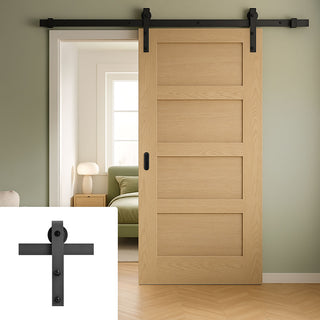 Image: Single Sliding Door & Black Barn Track - Coventry Oak Unfinished Shaker Style Door