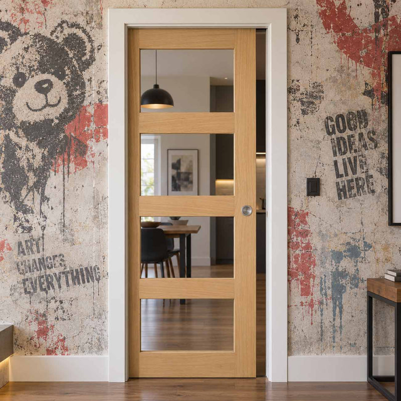 Coventry Shaker Style Oak Single Evokit Pocket Door - Clear Glass - Unfinished