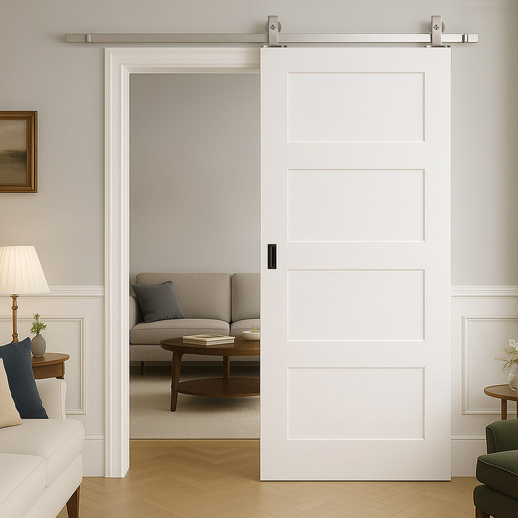 Top Mounted Stainless Steel Sliding Track & Door - Coventry White Primed Shaker Door