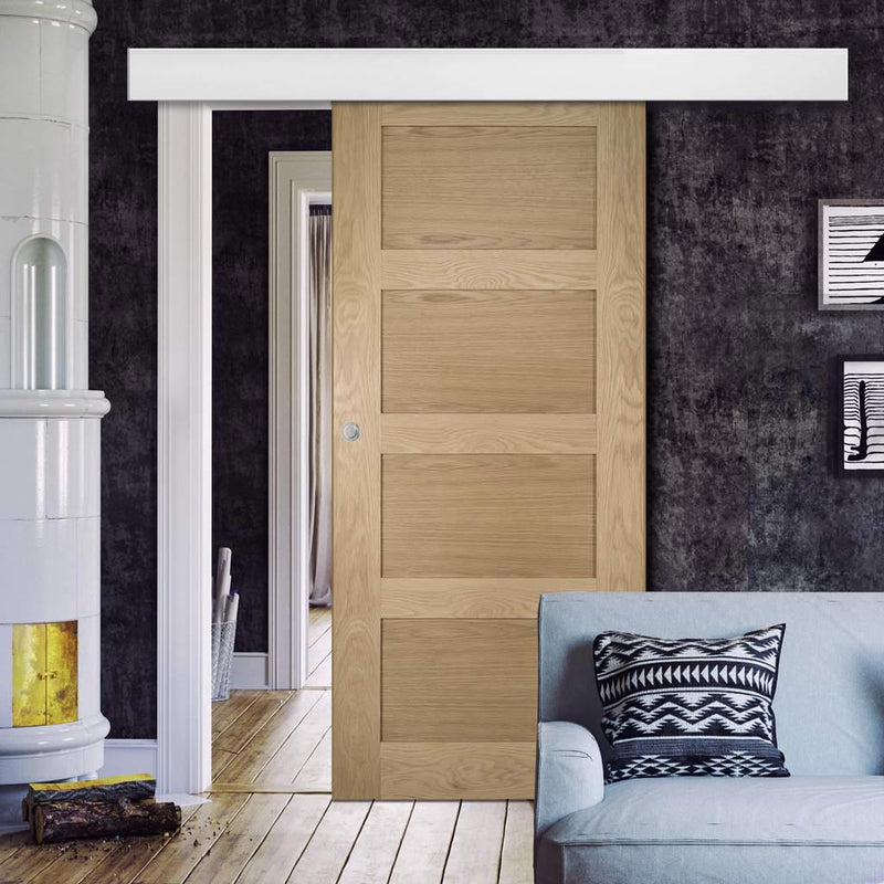 Single Sliding Door & Wall Track - Coventry Shaker Style Oak Door - Unfinished