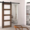 Single Sliding Door & Black Barn Track - Coventry Walnut Prefinished Shaker Style Door - Clear Safety Glass