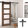 Single Sliding Door & Black Barn Track - Coventry Walnut Prefinished Shaker Style Door - Clear Safety Glass