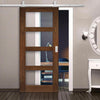 Top Mounted Stainless Steel Sliding Track & Coventry Prefinished Walnut Shaker Style Door - Clear Glass