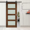 Single Sliding Door & Black Barn Track - Coventry Walnut Prefinished Shaker Style Door - Frosted Glass