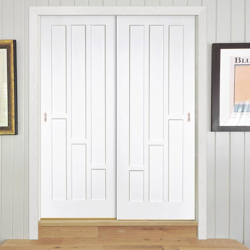 Minimalist Wardrobe Door & Frame Kit - Two Coventry Panel Doors - White Primed