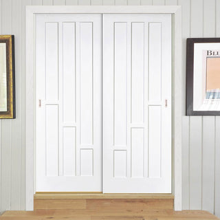 Image: Minimalist Wardrobe Door & Frame Kit - Two Coventry Panel Doors - White Primed