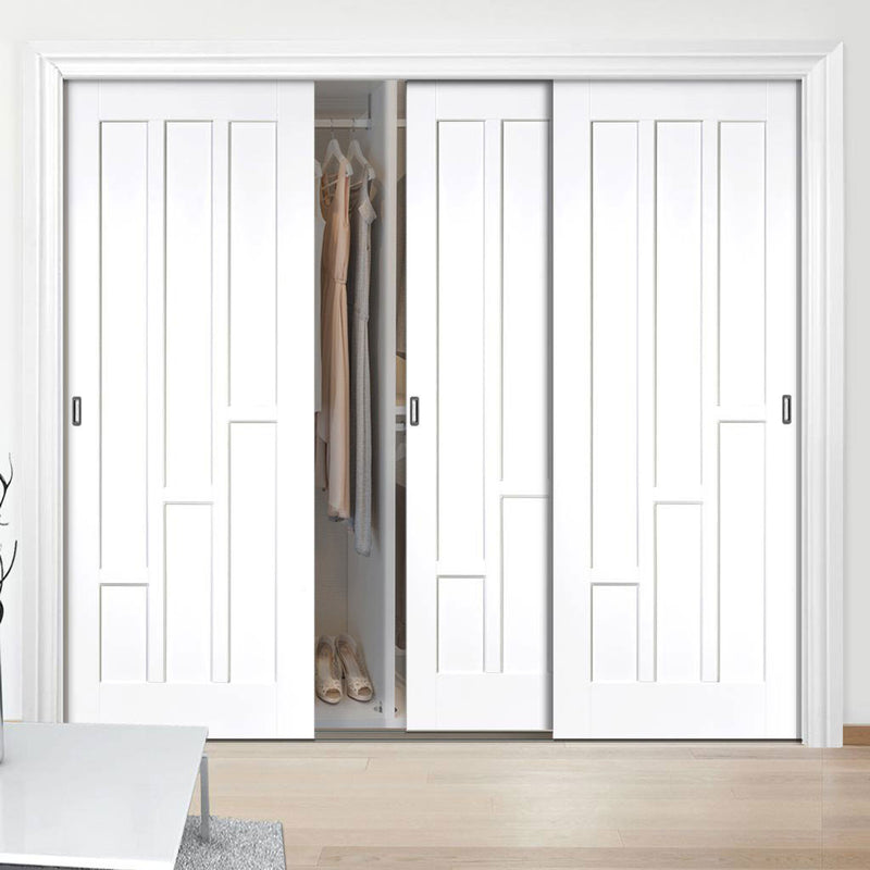 Minimalist Wardrobe Door & Frame Kit - Three Coventry Panel Doors - White Primed
