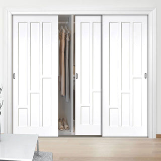 Image: Minimalist Wardrobe Door & Frame Kit - Three Coventry Panel Doors - White Primed