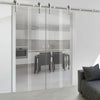 Double Glass Sliding Door - Solaris Tubular Stainless Steel Sliding Track & Crichton 8mm Clear Glass - Obscure Printed Design