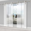 Double Glass Sliding Door - Solaris Tubular Stainless Steel Sliding Track & Crichton 8mm Obscure Glass - Clear Printed Design