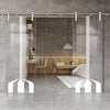 Double Glass Sliding Door - Solaris Tubular Stainless Steel Sliding Track & Crombie 8mm Clear Glass - Obscure Printed Design
