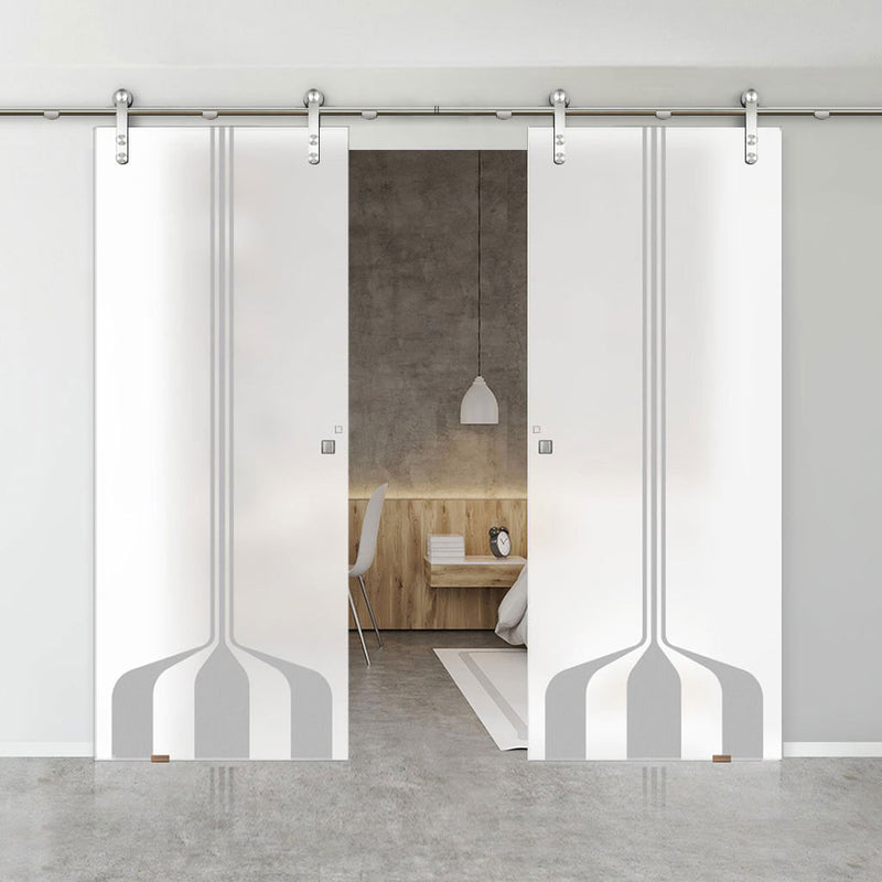 Double Glass Sliding Door - Solaris Tubular Stainless Steel Sliding Track & Crombie 8mm Obscure Glass - Obscure Printed Design