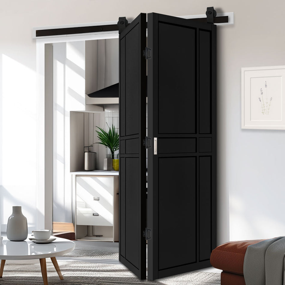 Sliding Top Mounted Black Folding Track & Double Door - Dalston Black Door - Prefinished - Urban Collection