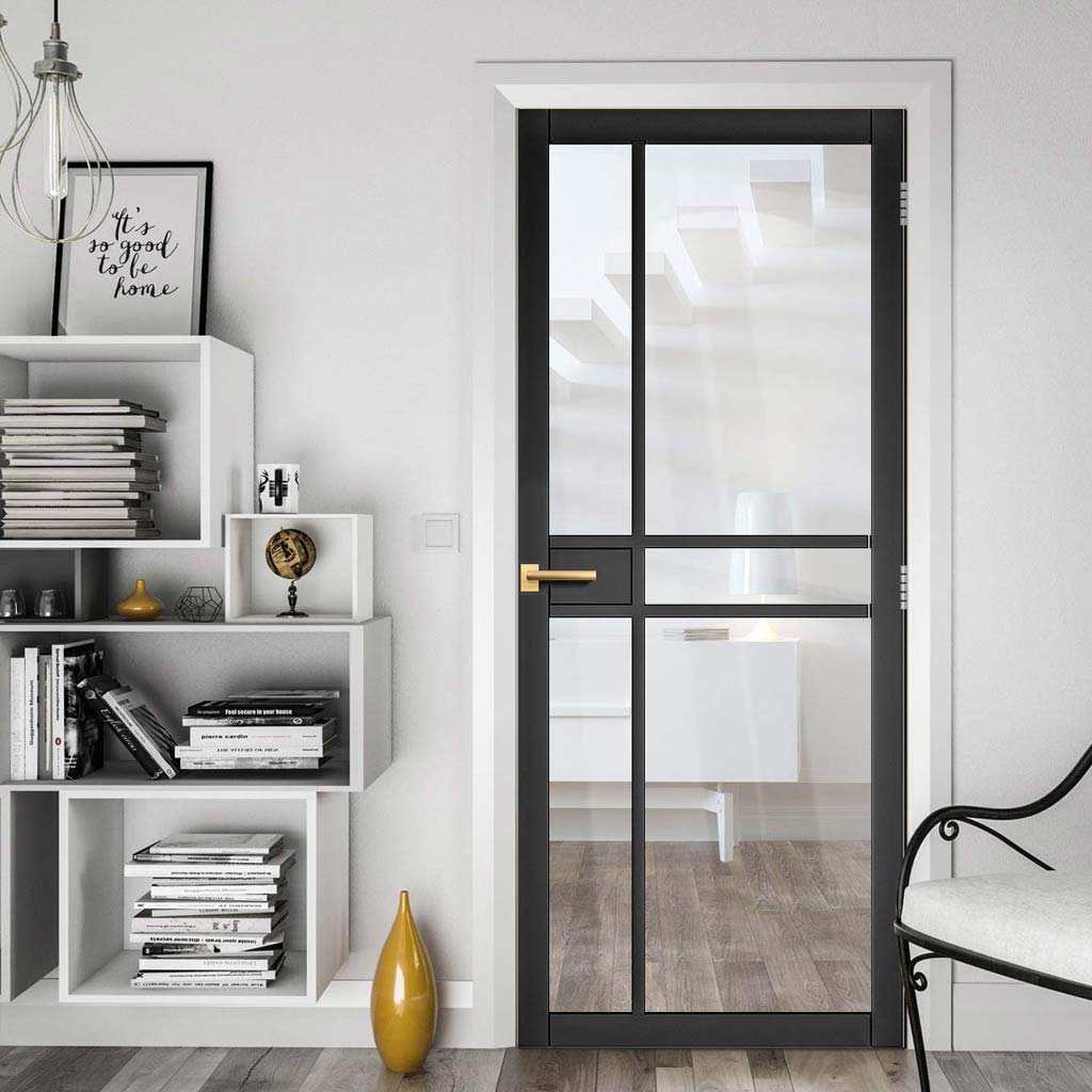 Dalston Black Internal Door - Prefinished - Clear Glass - Urban Collection