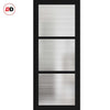 Manchester 3 Pane Solid Wood Internal Door Pair UK Made DD6306 - Clear Reeded Glass - Eco-Urban® Shadow Black Premium Primed