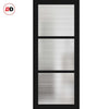 Handmade Eco-Urban Manchester 3 Pane Door Pair DD6306 - Clear Reeded Glass - Black Premium Primed