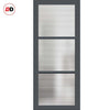 Manchester 3 Pane Solid Wood Internal Door Pair UK Made DD6306 - Clear Reeded Glass - Eco-Urban® Stormy Grey Premium Primed
