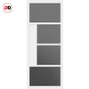 SpaceEasi Top Mounted Black Folding Track & Double Door - Handcrafted Eco-Urban Boston 4 Pane Solid Wood Door DD6311 - Tinted Glass - Premium Primed Colour Options