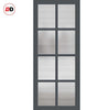 Perth 8 Pane Solid Wood Internal Door Pair UK Made DD6318 - Clear Reeded Glass - Eco-Urban® Stormy Grey Premium Primed