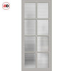 Perth 8 Pane Solid Wood Internal Door Pair UK Made DD6318 - Clear Reeded Glass - Eco-Urban® Mist Grey Premium Primed