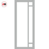 SpaceEasi Top Mounted Black Folding Track & Double Door - Eco-Urban® Suburban 4 Pane Solid Wood Door DD6411SG Frosted Glass - Premium Primed Colour Options