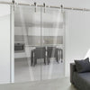 Double Glass Sliding Door - Solaris Tubular Stainless Steel Sliding Track & Dean 8mm Clear Glass - Obscure Printed Design