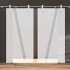 Double Glass Sliding Door - Solaris Tubular Stainless Steel Sliding Track & Dean 8mm Obscure Glass - Clear Printed Design