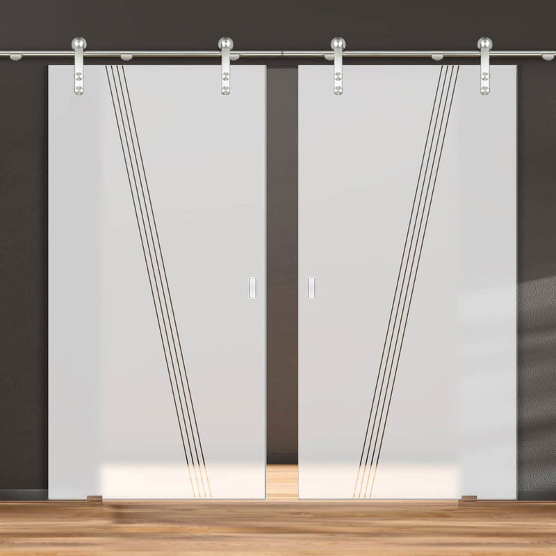 Double Glass Sliding Door - Solaris Tubular Stainless Steel Sliding Track & Dean 8mm Obscure Glass - Clear Printed Design