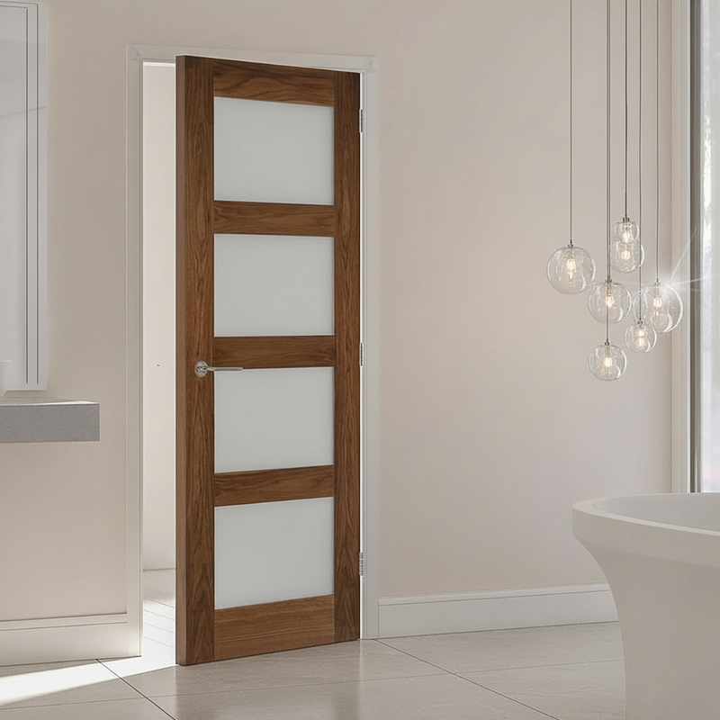 Coventry Prefinished Walnut Shaker Style Internal Door - Frosted Glass