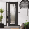 Top Mounted Stainless Steel Sliding Track & Door - Diez Charcoal Black 1L Door - Raised Mouldings - Clear Glass - Prefinished