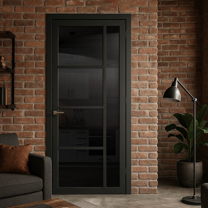 Brixton Black Internal Door - Prefinished - Tinted Glass - Urban Collection