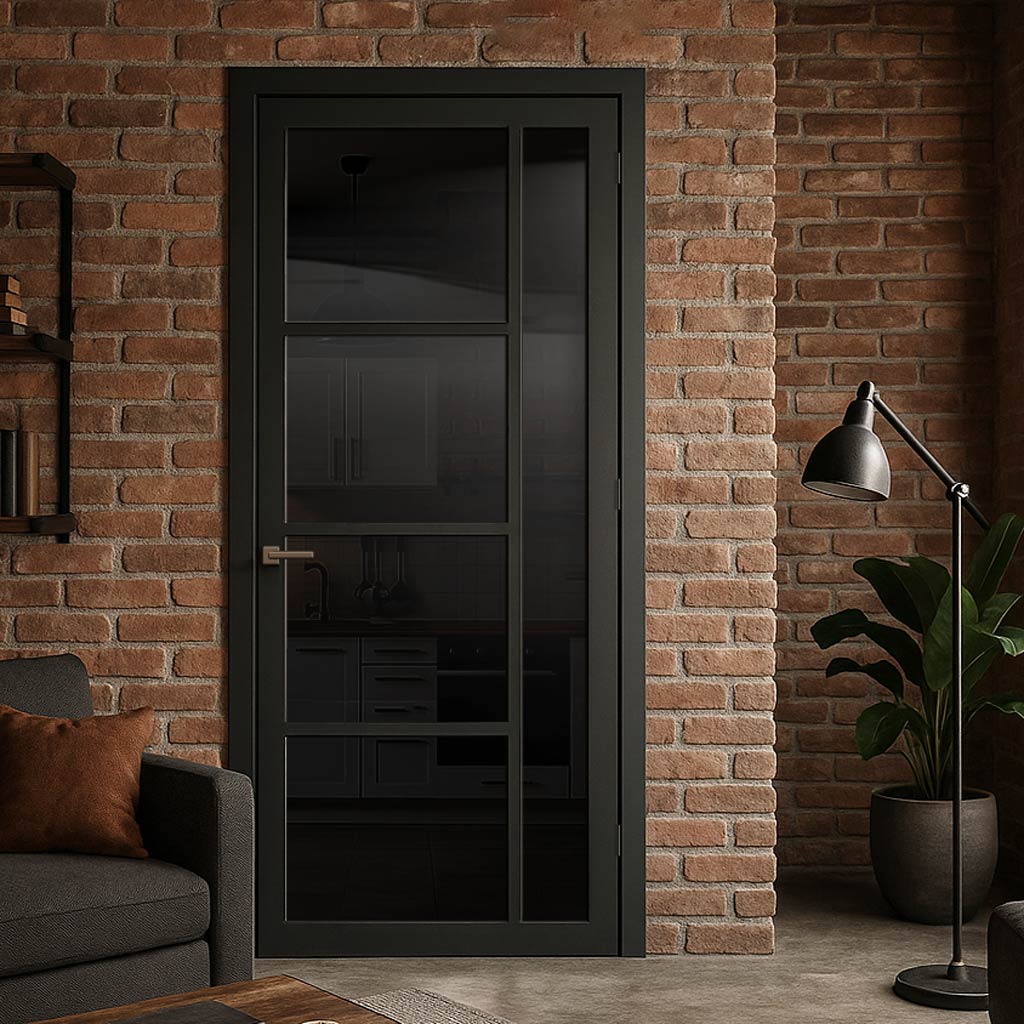 Brixton Black Internal Door - Prefinished - Tinted Glass - Urban Collection