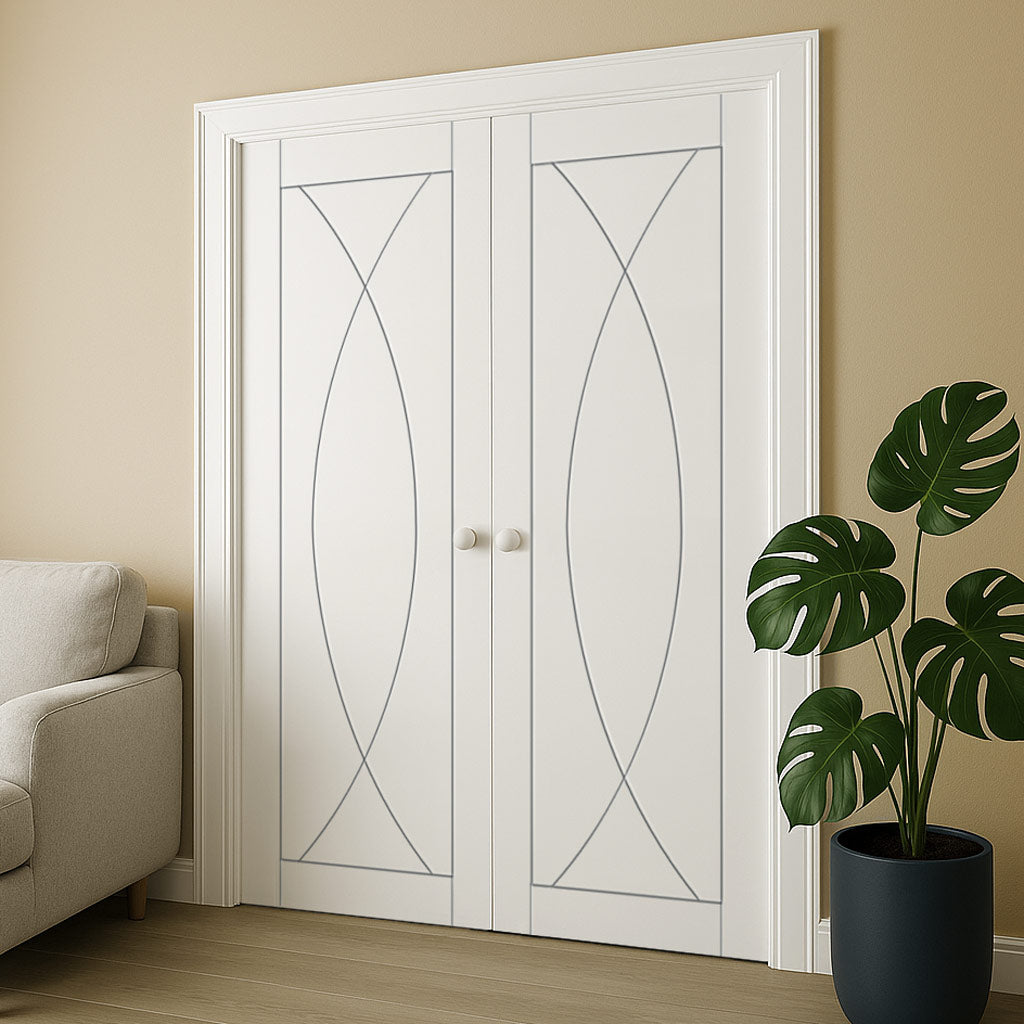 Pesaro Flush Internal Door - White Primed Pair