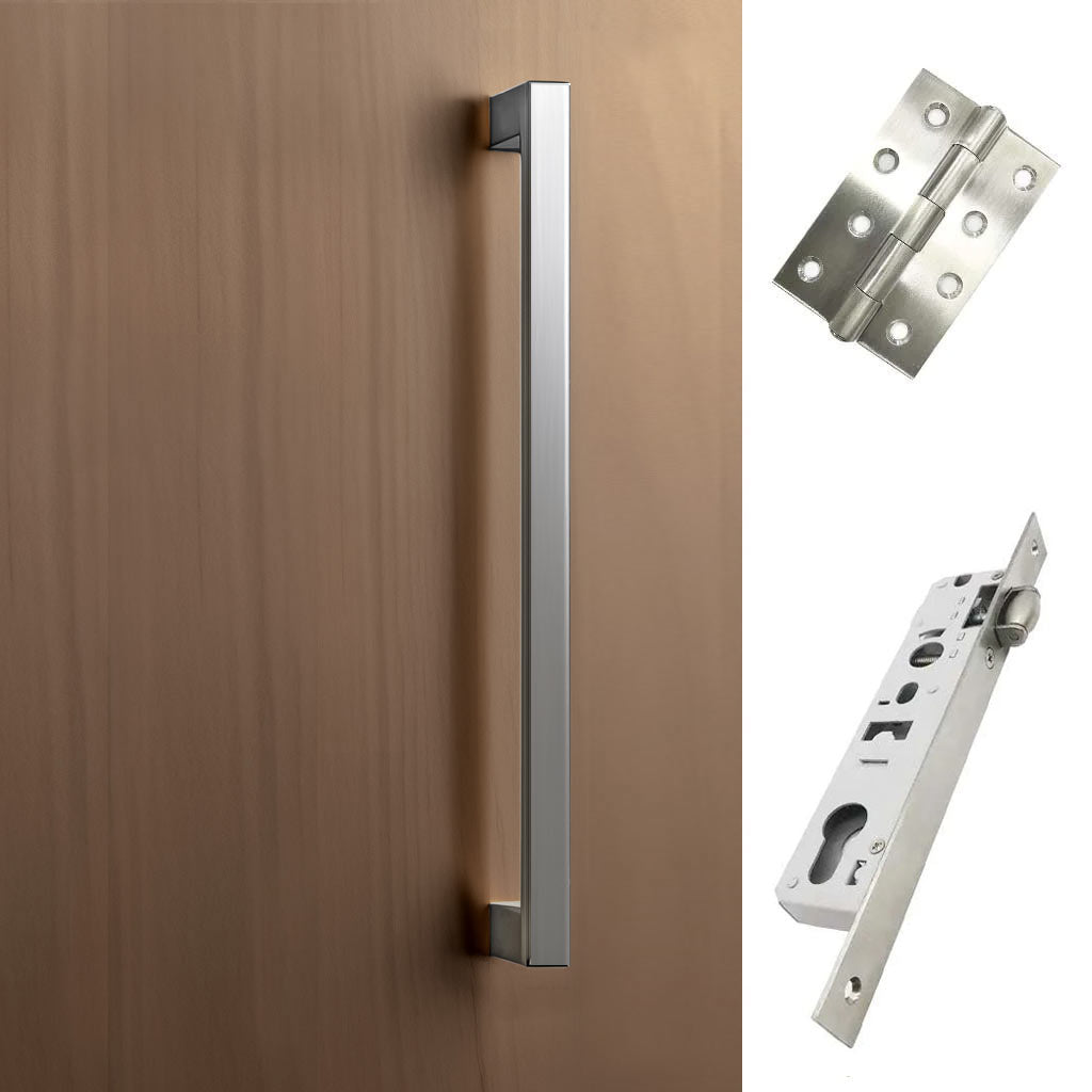 Concord XL 400mm Back to Back Double Door Pull Handle Pack - 8 Square Hinges - Satin Stainless Steel