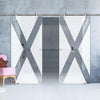 Double Glass Sliding Door - Solaris Tubular Stainless Steel Sliding Track & The Saltire Flag  8mm Obscure Glass - Clear Printed Design