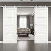 Top Mounted Stainless Steel Sliding Track & Double Door - Coventry White Primed Shaker Door