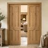 Rustic Oak Shaker 4 Panel Double Evokit Pocket Doors - Prefinished