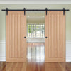 Double Sliding Door & Black Barn Track - Belize Oak Door - Unfinished
