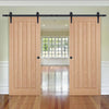 Double Sliding Door & Black Barn Track - Belize Oak Door - Unfinished