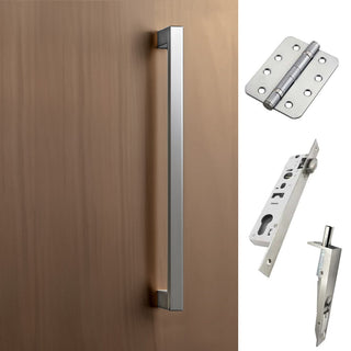 Image: Concord XL 400mm Back to Back Double Door Pull Handle Pack - 6 Radius Cornered Hinges - Satin Stainless Steel