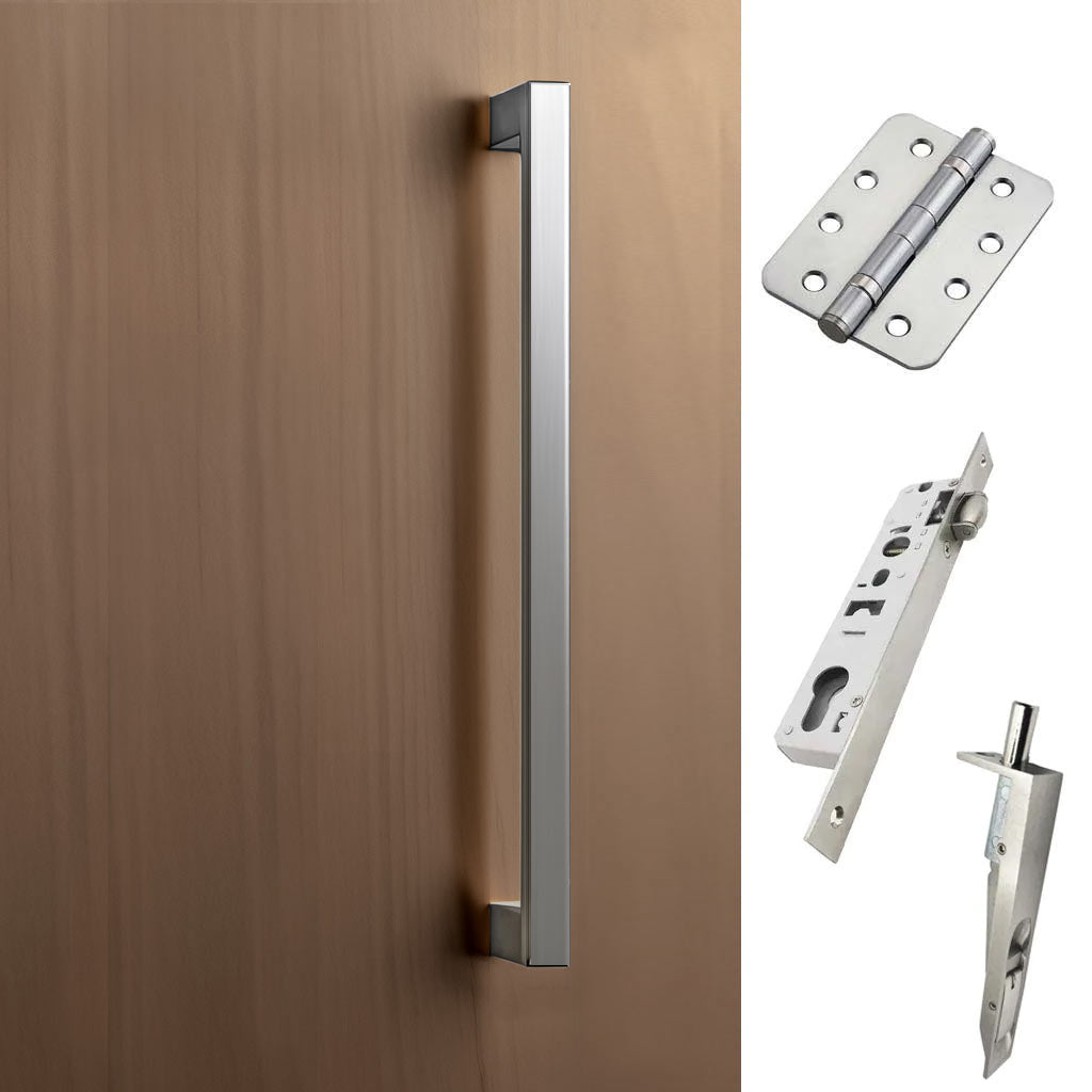 Concord XL 400mm Back to Back Double Door Pull Handle Pack - 8 Radius Cornered Hinges - Satin Stainless Steel