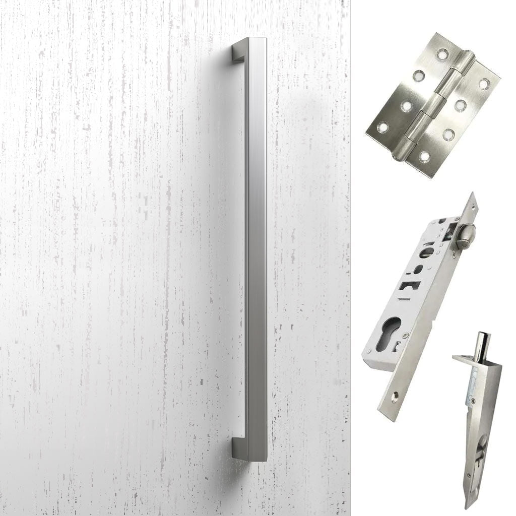 Concord XL 400mm Back to Back Double Door Pull Handle Pack - 6 Square Hinges - Satin Stainless Steel