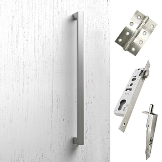 Image: Concord XL 400mm Back to Back Double Door Pull Handle Pack - 6 Square Hinges - Satin Stainless Steel