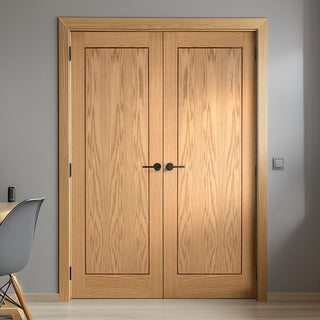 Image: Oak 1 Panel Inlay Flush Fire Internal Door Pair - 30 Minute Fire Rated - Prefinished