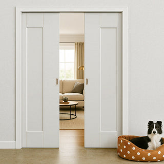 Image: Axis Panelled Double Evokit Pocket Doors - White Primed
